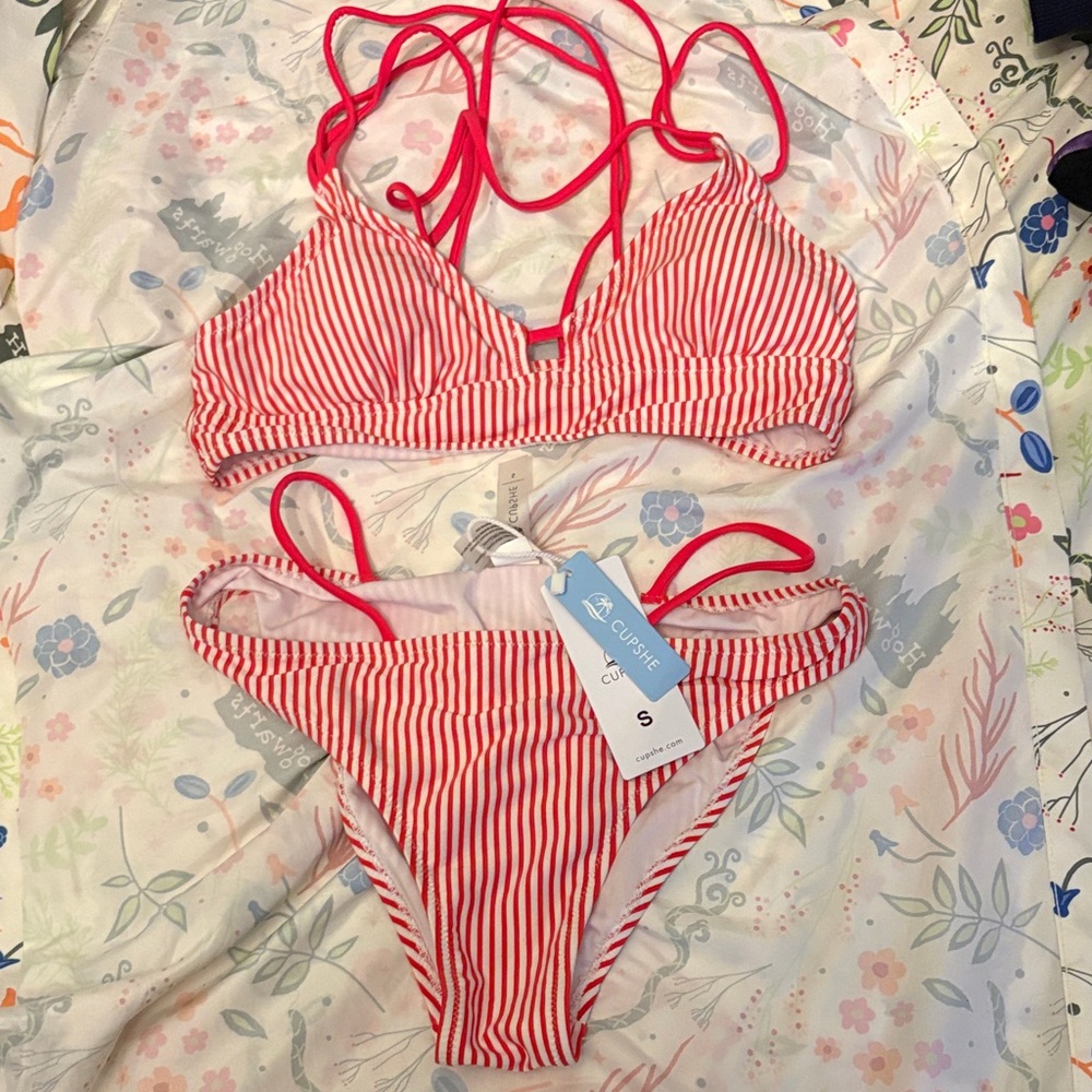 Cupshe Orange and White Striped Two-Piece Bikini